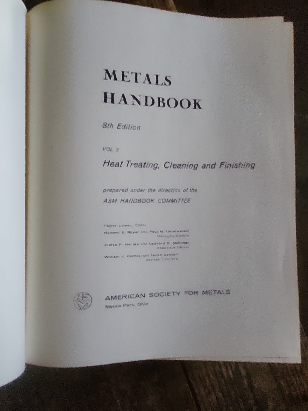 Metals Handbook Vol. 8 Metallography Structures and Phase Diagrams 8th Ed ASM