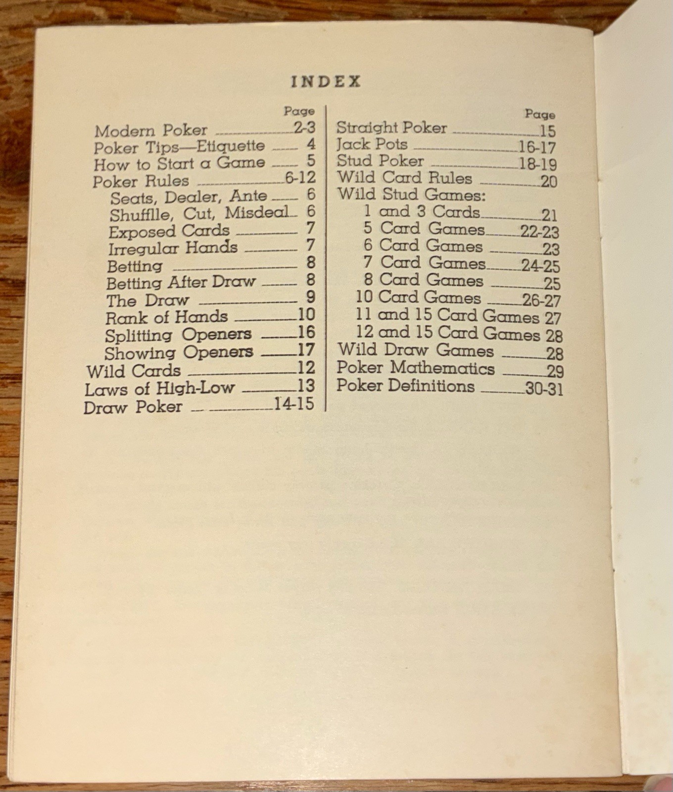 Vtg. Modern Rules of POKER Booklet w/Wild Card Variations ~Heines Publishing Co.