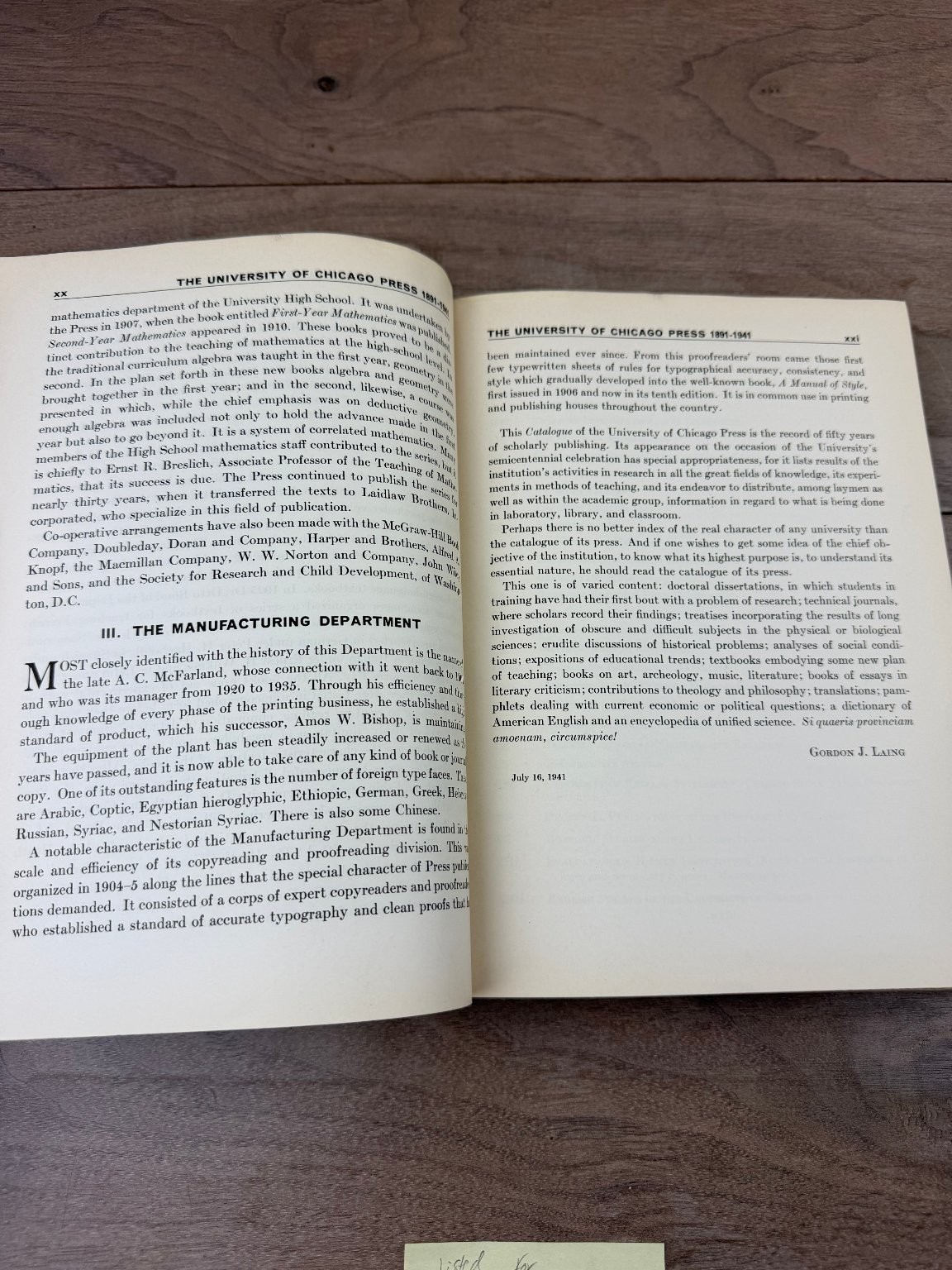 University of Chicago Press Catalogue of Books & Journals 1941 Scholarly
