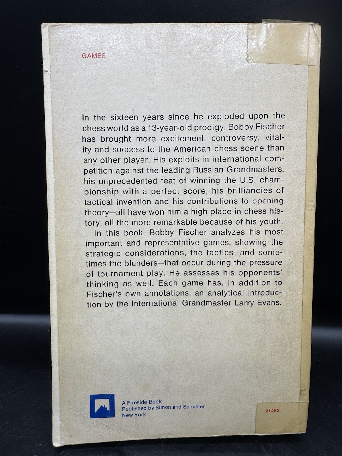 BOBBY FISCHER, MY 60 MEMORABLE GAMES, 1969 PAPERBACK, 1ST EDITION, 2ND PRINTING
