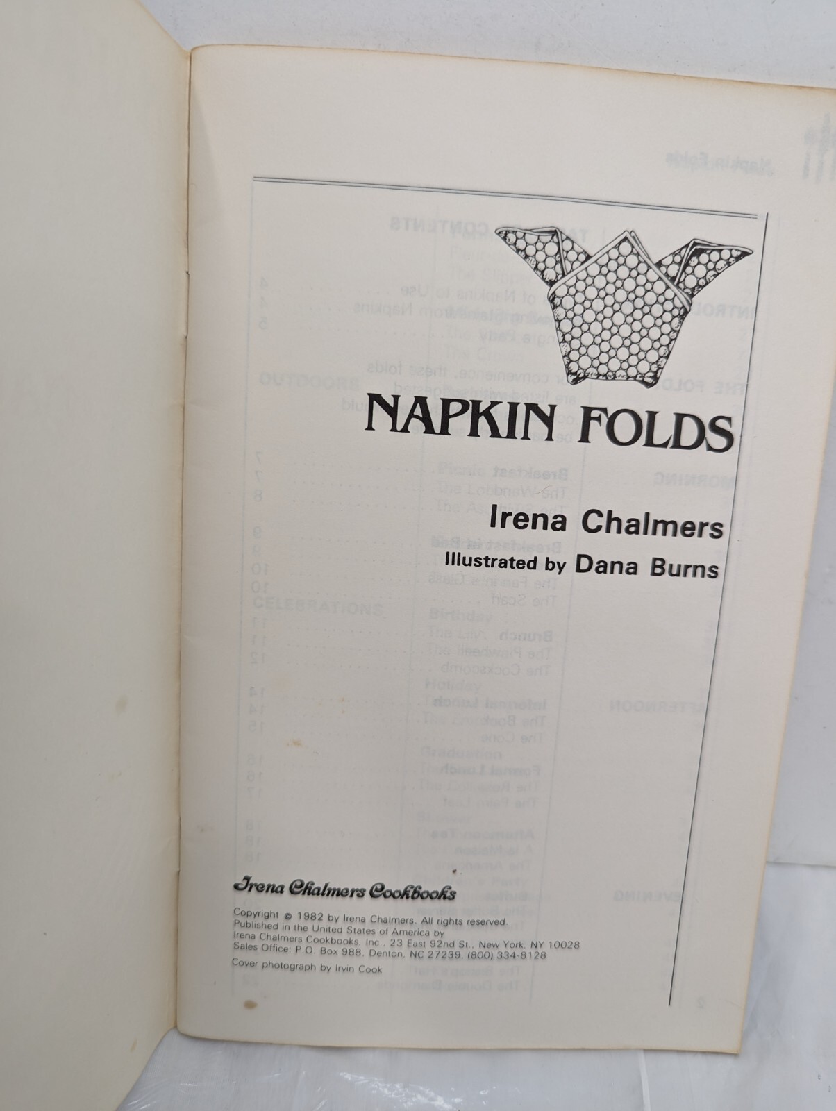 Napkin Folds Irena Chalmers 1982 Vintage Irena Chalmers Cookbooks