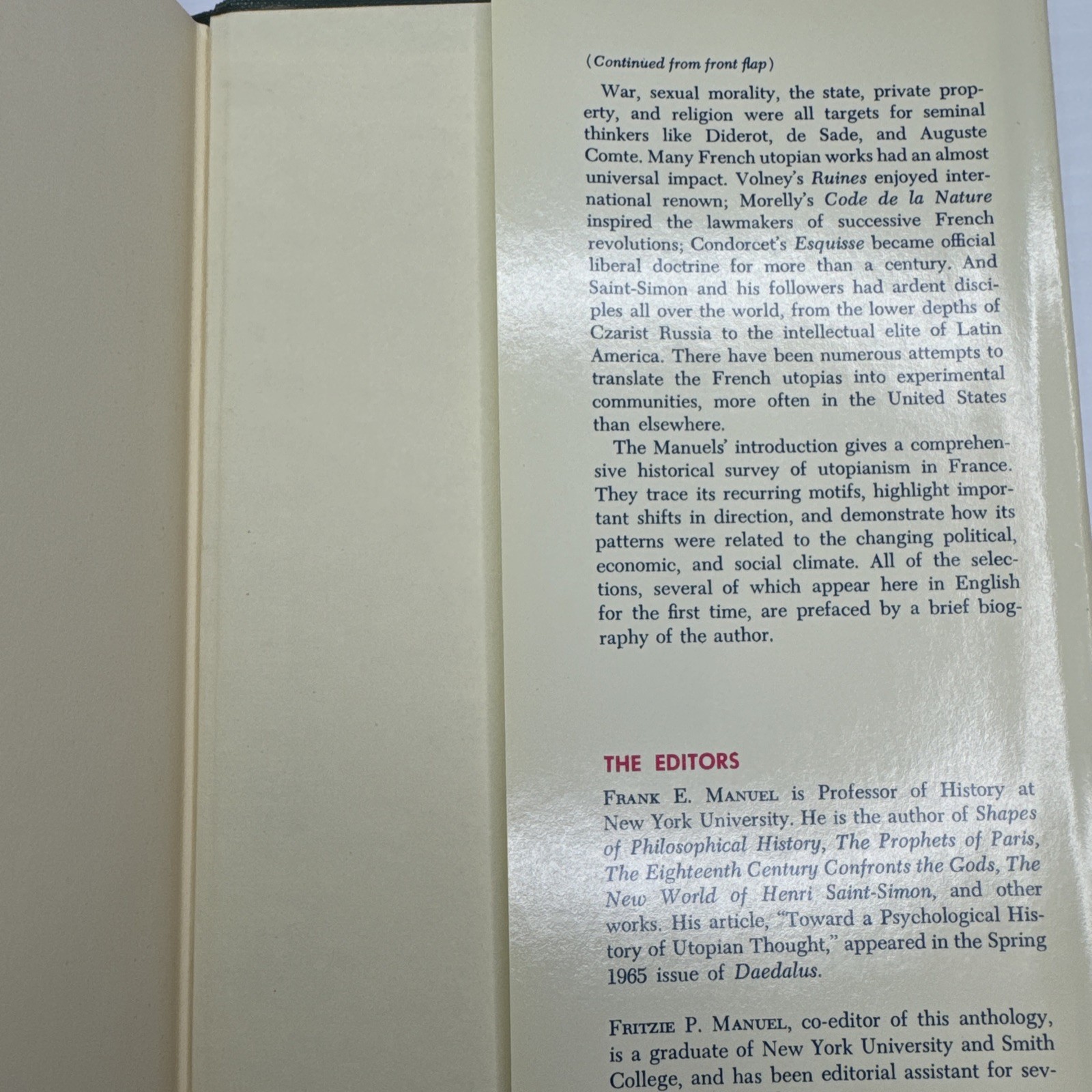 French Utopias An Anthology of Ideal Societies Hardcover 1966 The Free Press