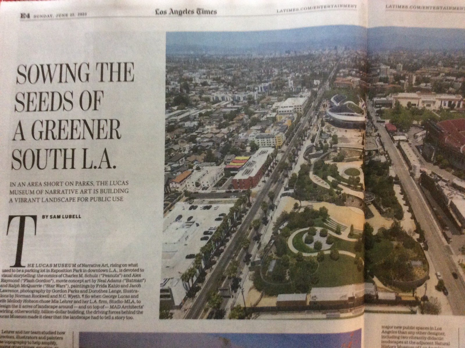 LA TIMES ENTERTAINMENT JUNE 22 2025 LUCAS MUSEUM GREENER SOUTH LA