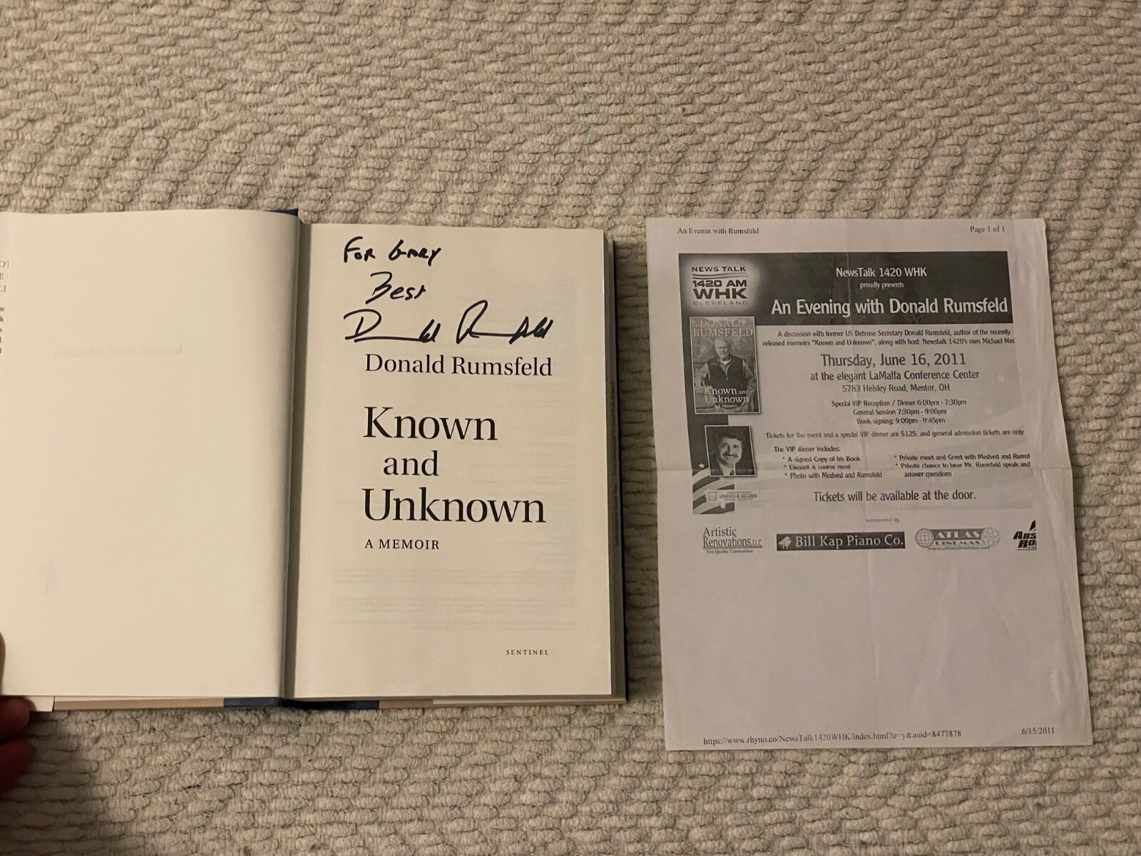 Known and Unknown: A Memoir by Donald Rumsfeld (SIGNED COPY)