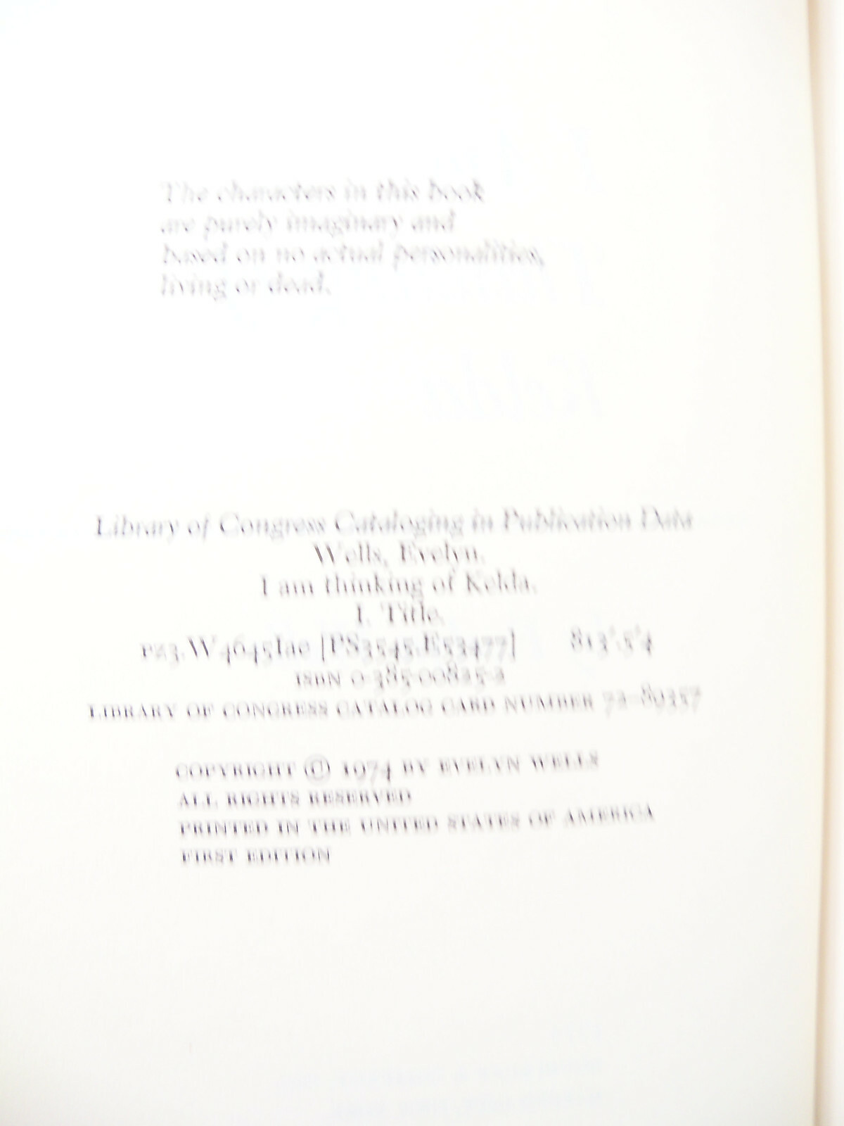 I Am Thinking of Kelda by Evelyn Wells Inscribed First Edition 1976 Hardcover