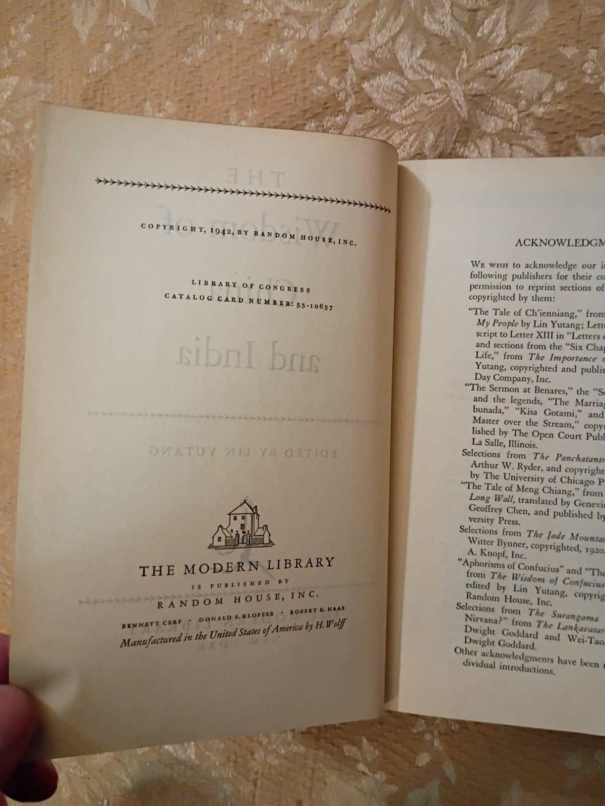 The Wisdom of China and India 1942 Lin Yutang Modern Library HC Anthology Book