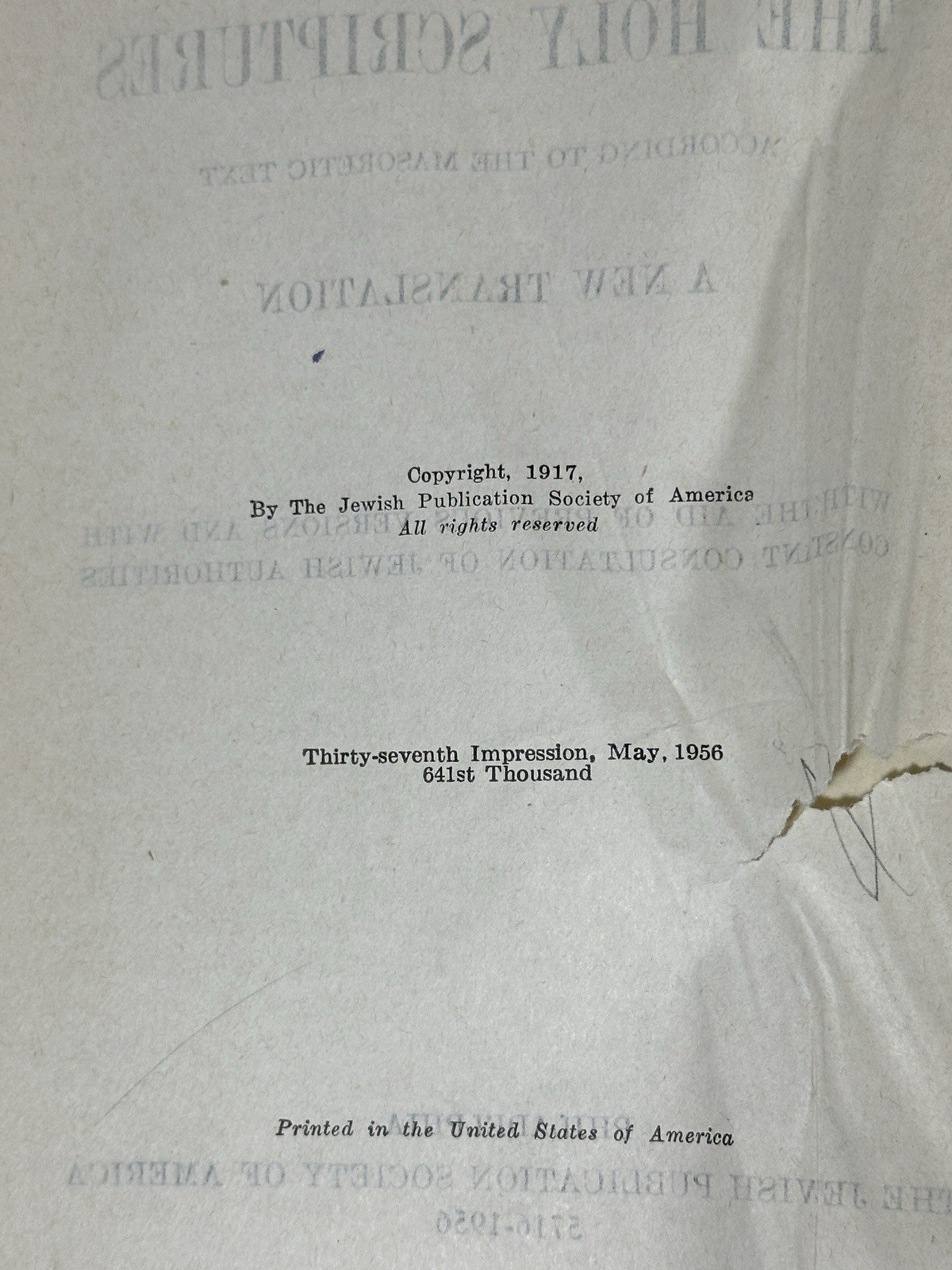 Holy Scriptures Bible 1956 Jewish Publication Society 1917 Religion READ