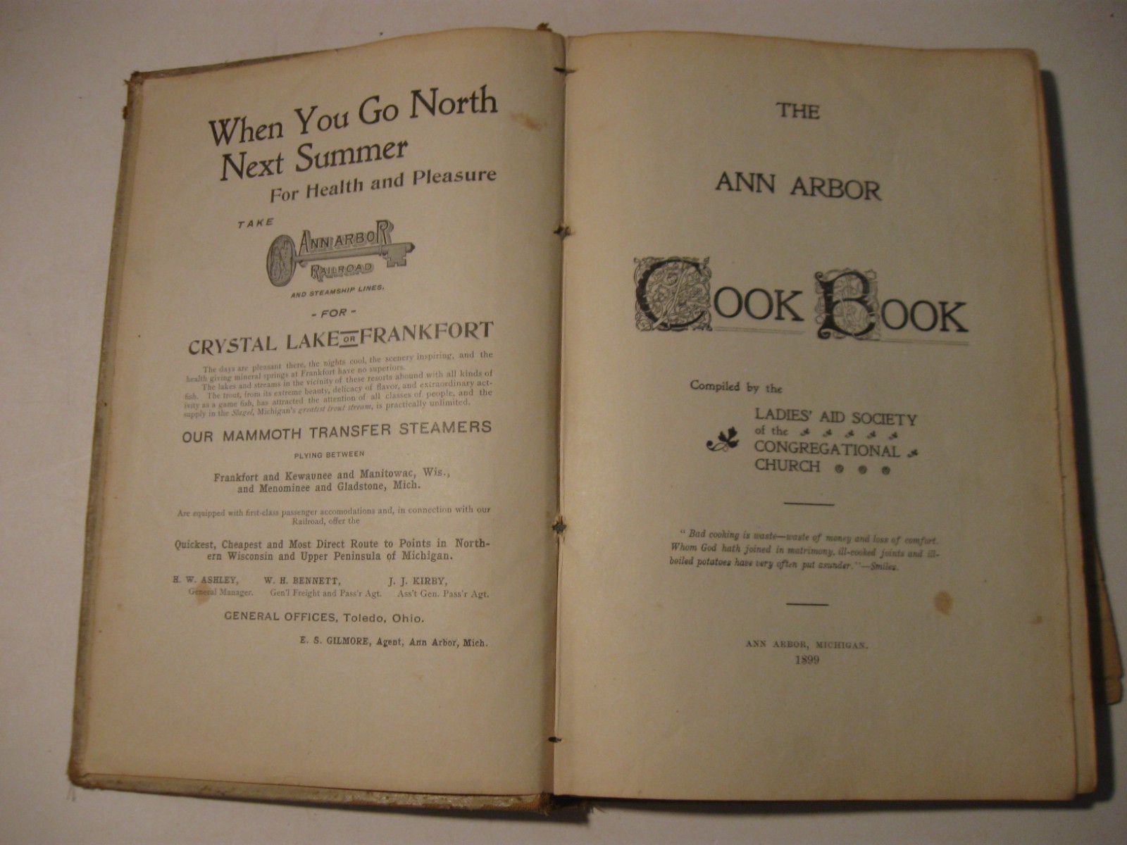 VTG Cookbook Ann Arbor MI 1899 Ladies Aid Society of the Congregational Church