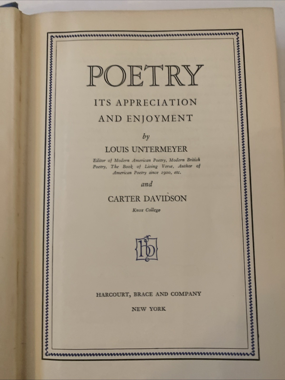Poetry, It’s Appreciation and Enjoyment, Louis Untermeyer, Carter Davidson