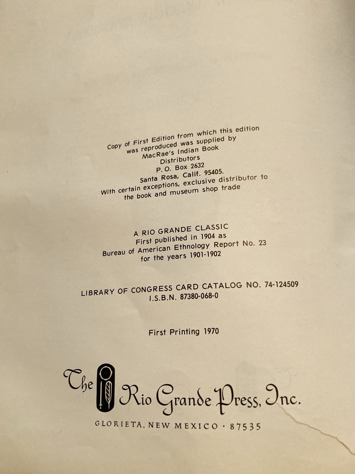 The Zuni Indians Ethnology Report 1901-1902 1970 Bureau of American Ethnology