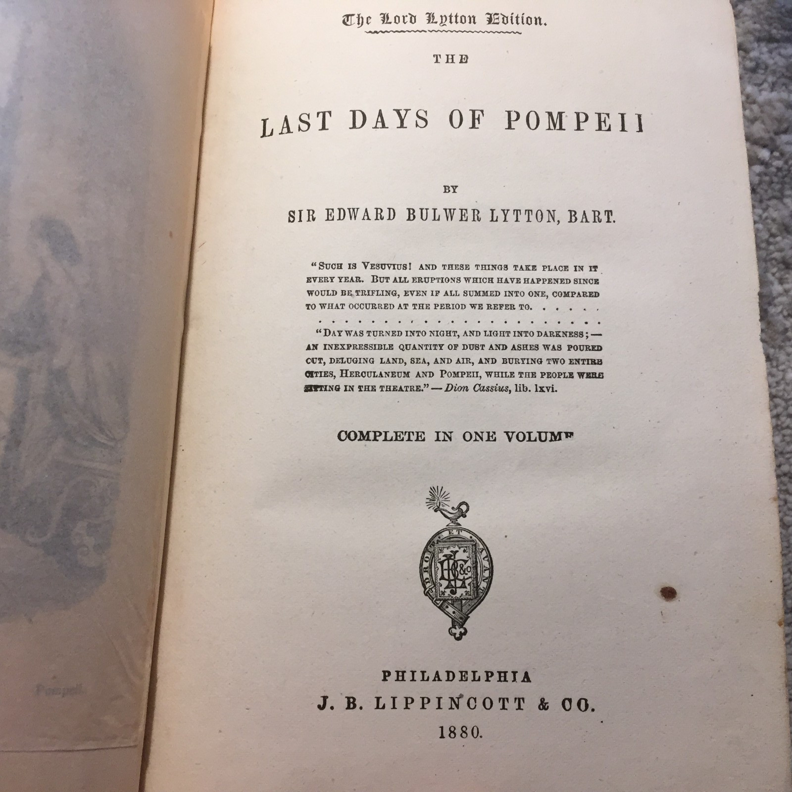 The Last Days Of Pompeii Edward Bulwer-Lytton 1880 J.B. Lippincott Disaster Fic