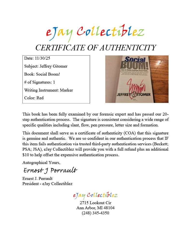 Jeffrey Gitomer SIGNED Social Boom! Social Media Brand 1st Edition Hardcover COA