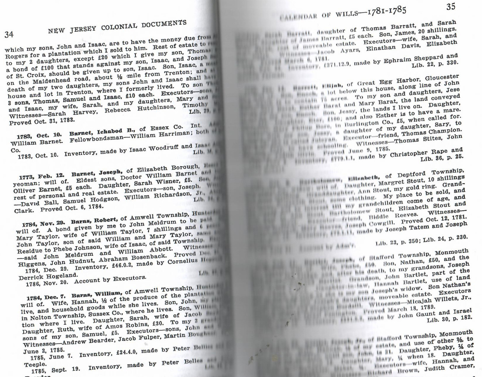CALENDAR OF NEW JERSEY WILLS 1781-1785 (VOL. VI)