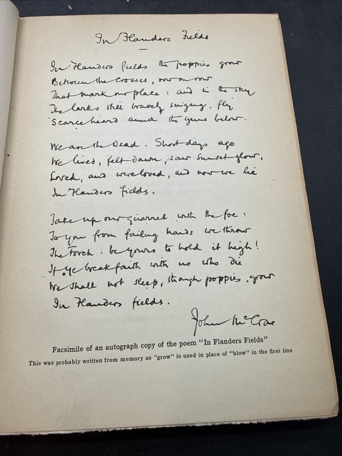 WWI In Flanders Fields And Other Poems John McCrae HC 1st American Edition 1919
