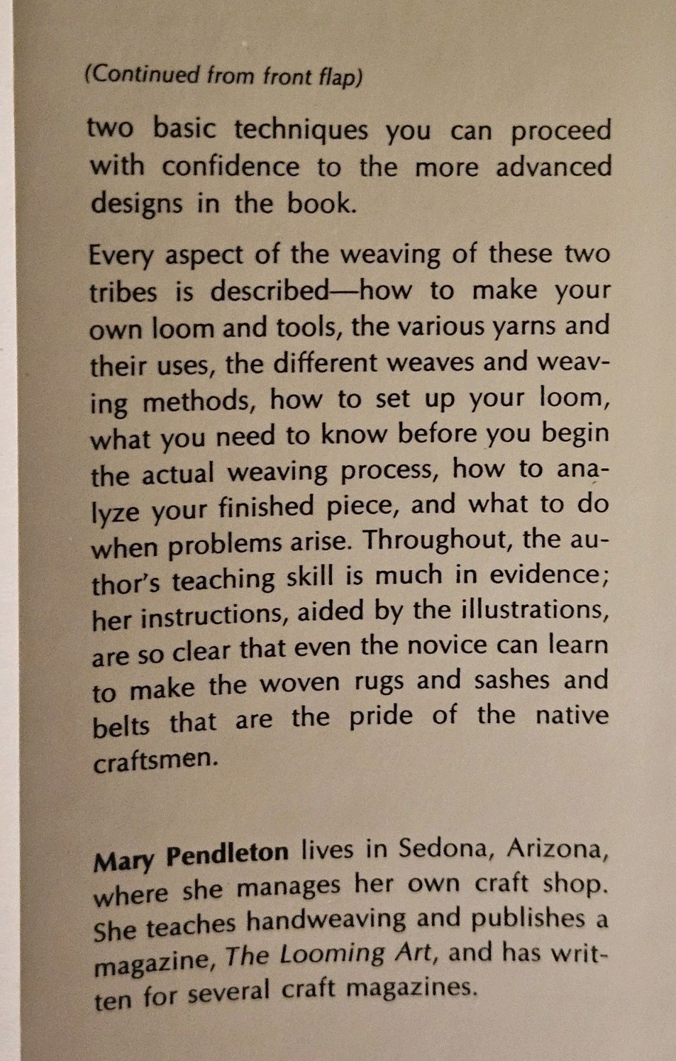 NAVAJO and HOPI WEAVING TECHNIQUES by Mary Pendleton Hard Back DJ (1974)