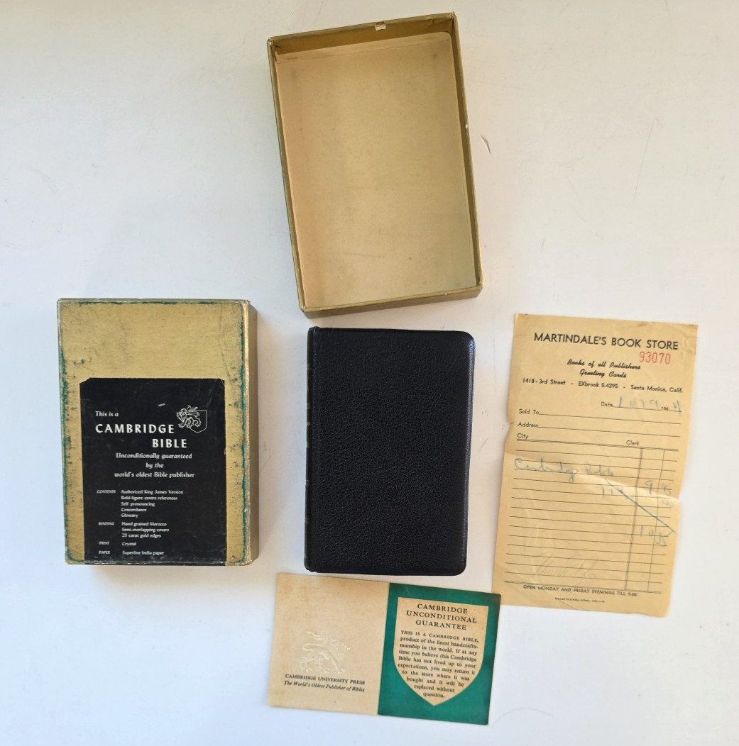 Vintage Cambridge Crystal Bible KJV Compact Superfine Black Morocco Leather