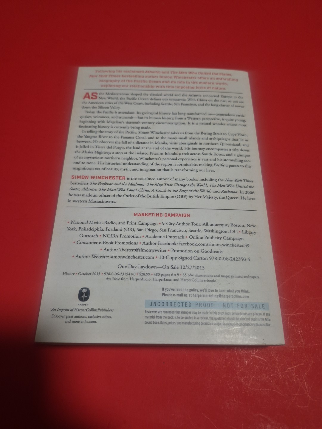 Pacific by Simon Winchester Uncorrected Copy Rare HTF (R2)