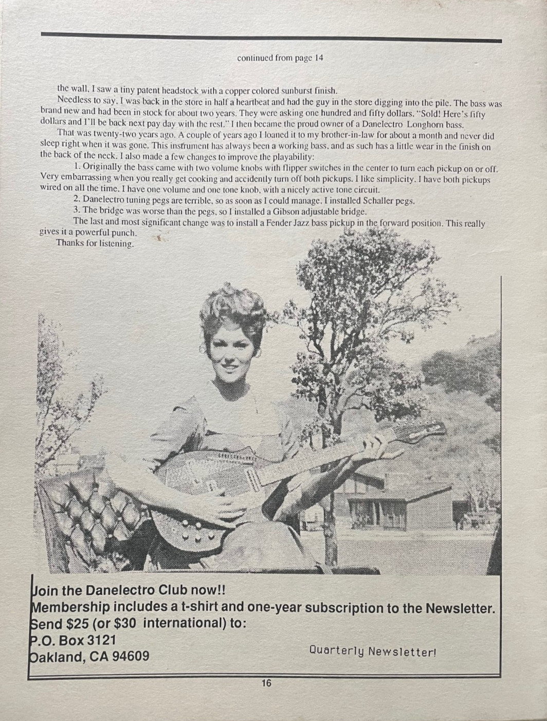 The Danelectro Club June 1991 Guitar Newsletter 16 Pages! Vincent Bell & More!