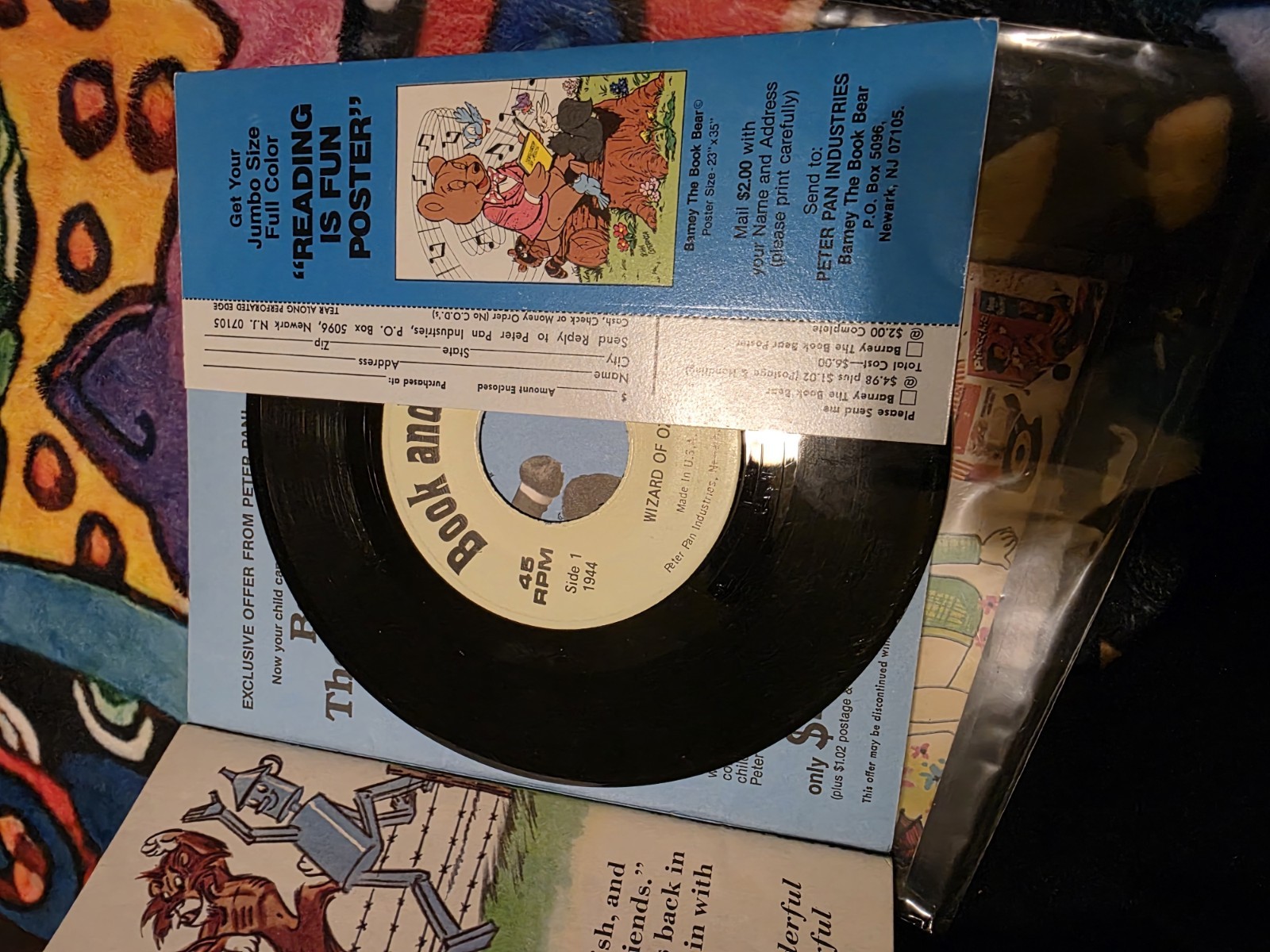 Lot Of 3 Peter Pan Book + 45 Records Wizard Of OZ, Mother Goose, Gingerbread Man