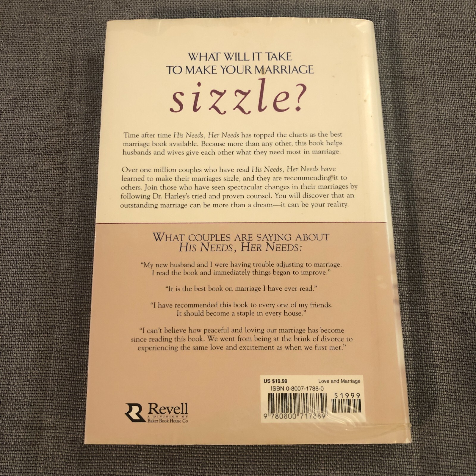 His Needs, Her Needs by Willard F Harley Jr 2003 Hardcover Christian Marriage
