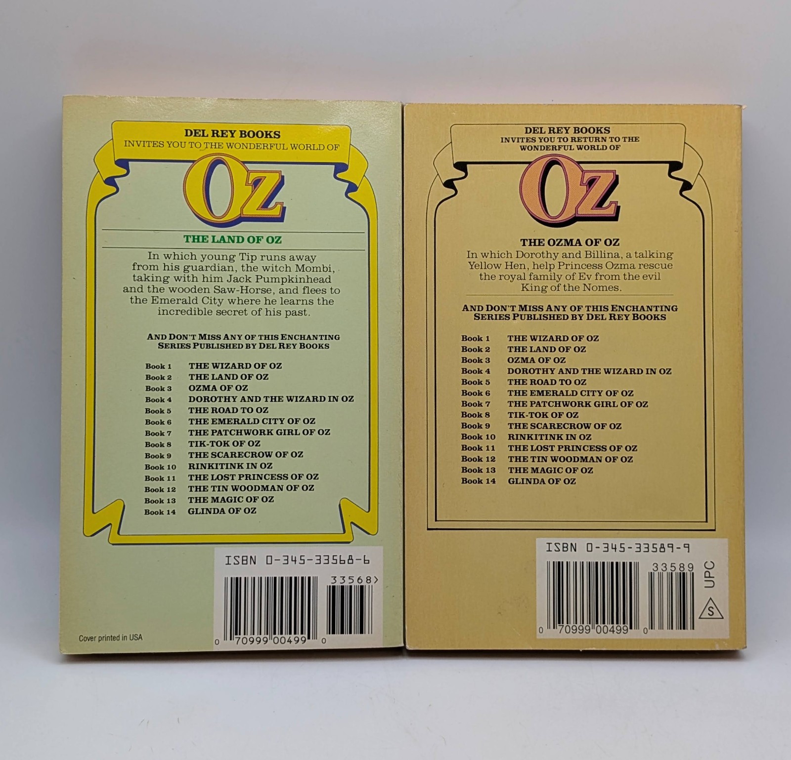 L. Frank Baum Book Lot 2 Ozma & Land Of Oz Del Rey Paperback Set #2 #3 Herring