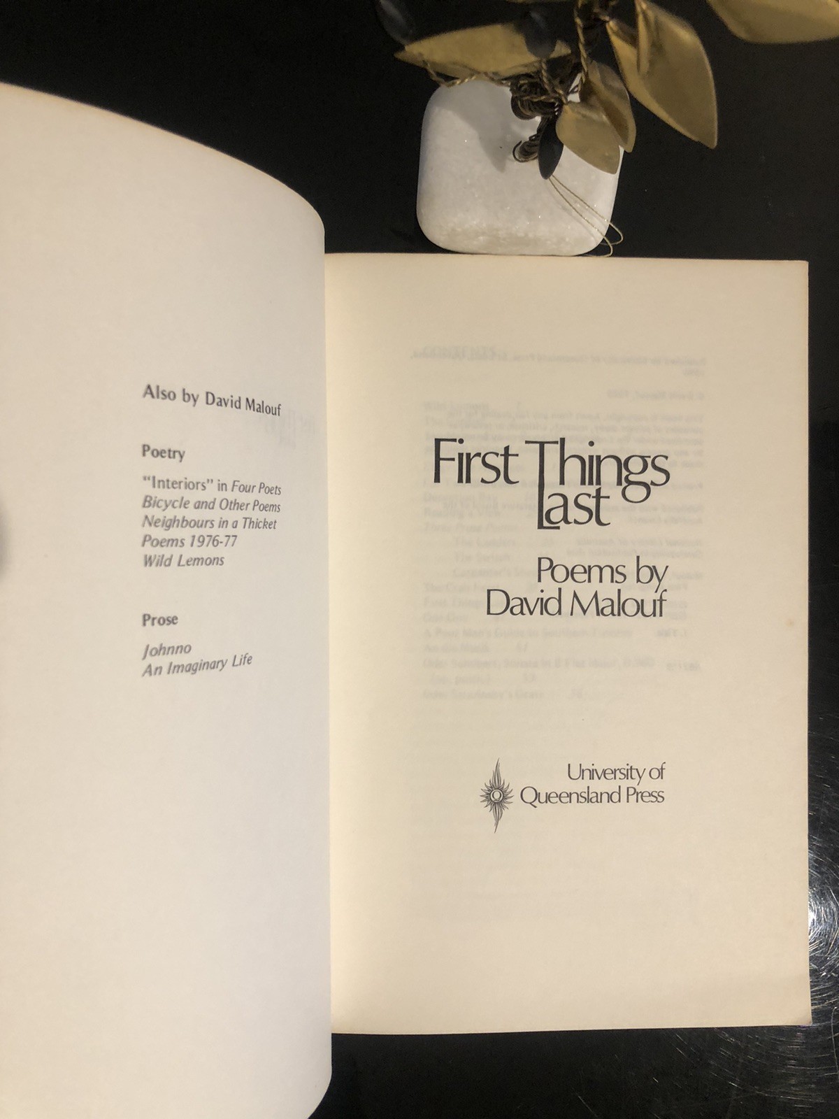 David Malouf First Things Last UQP 1980 First Ed/F.Print S/C V/G Sh.St. Poems-Pr