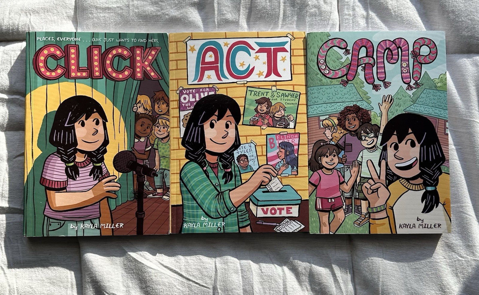 Click, Act, and Camp graphic novel book bundle by Kayla Miller