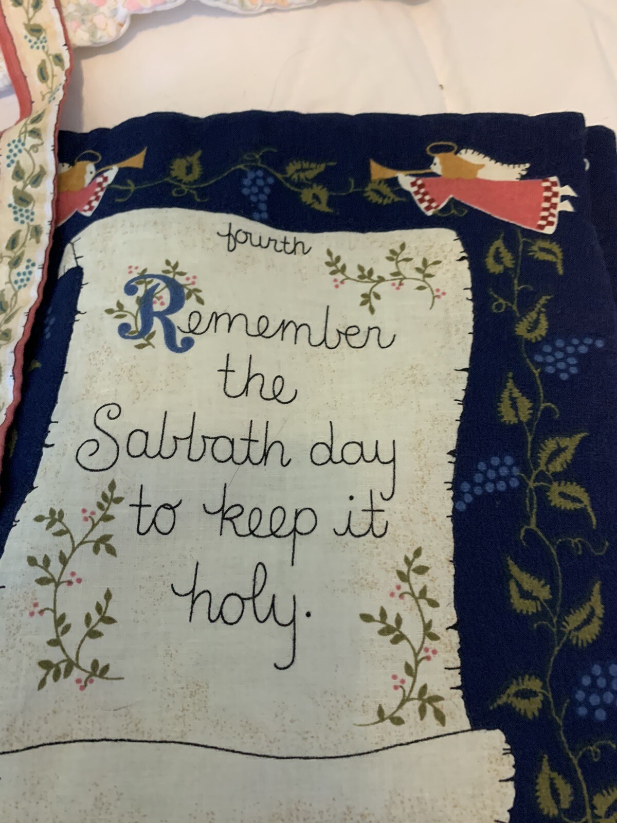Vintage Cloth -Quilted 10 Commandments Book with Bookmark! 10 1/2 Inches Long