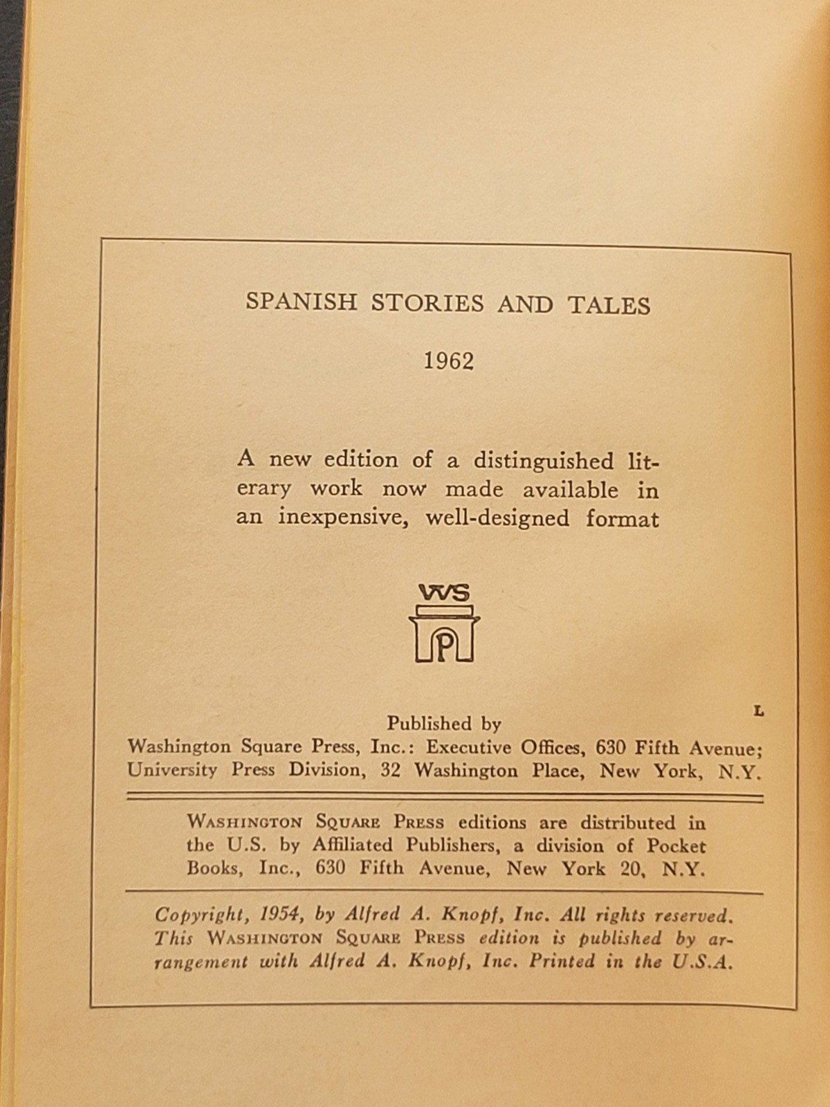 Spanish Stories and Tales Edited by Harriet de Onis 1962 Washington Square Press