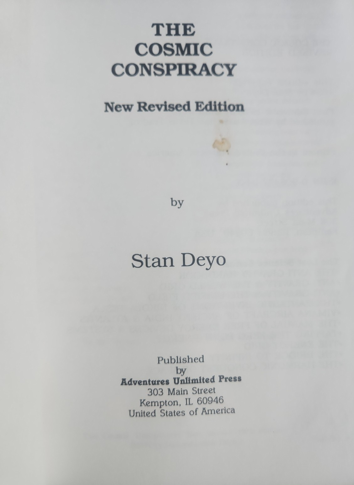 OOP COSMIC CONSPIRACY STAN DEYO PB BOOK UFOLOGY 1994 UNDERGROUND FLYING SAUCER