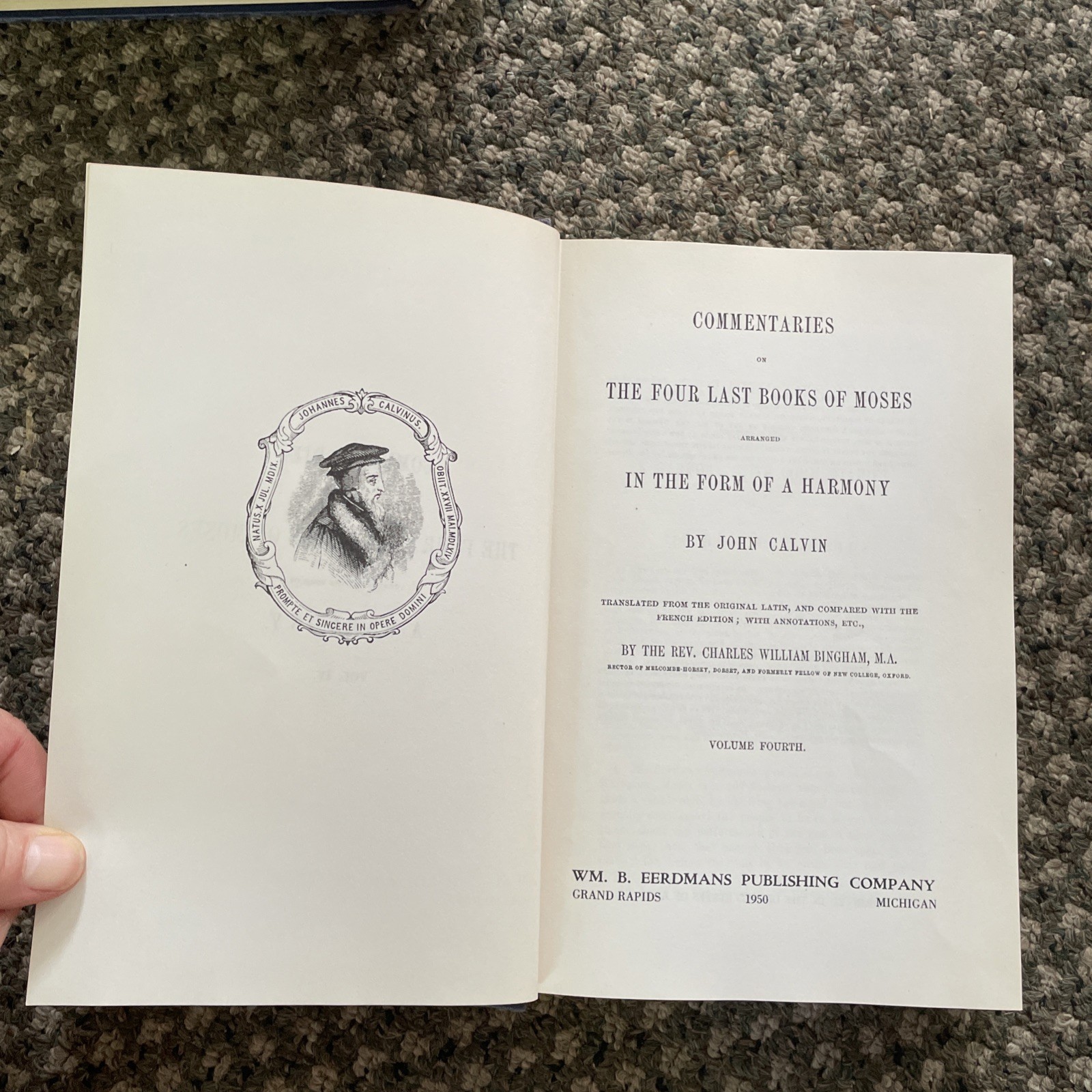 Calvin’s Commentary on Last 4 Books of Moses 4 Volume Set Eerdmans 1948 HB