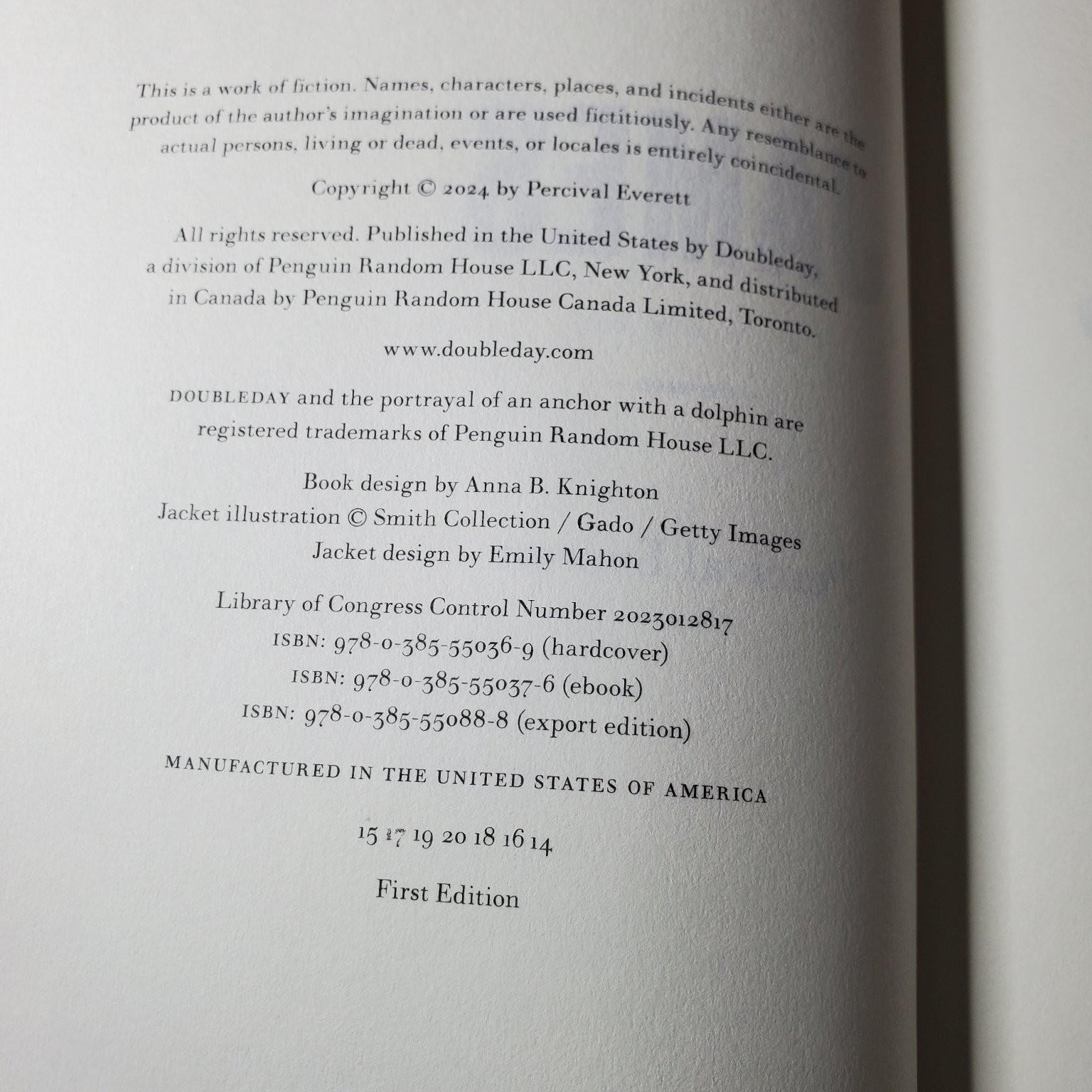 James Percival Everett 2024 First Edition Hardcover Book HCDJ