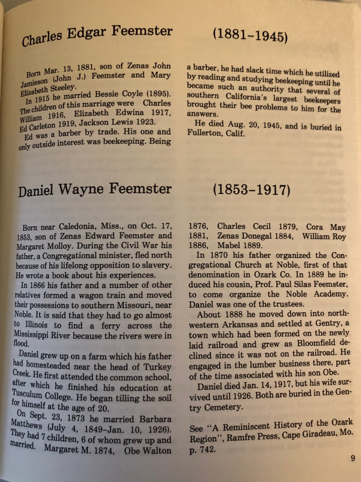 Brief Biographies of the Feemster, Cope, Lefors, Redus Families – Roy Feemster