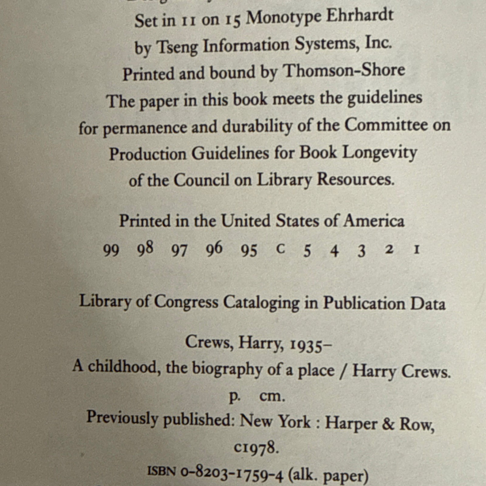 NEW SIGNED Harry Crews A Childhood Biography of a Place Hardcover 1st Print 1995