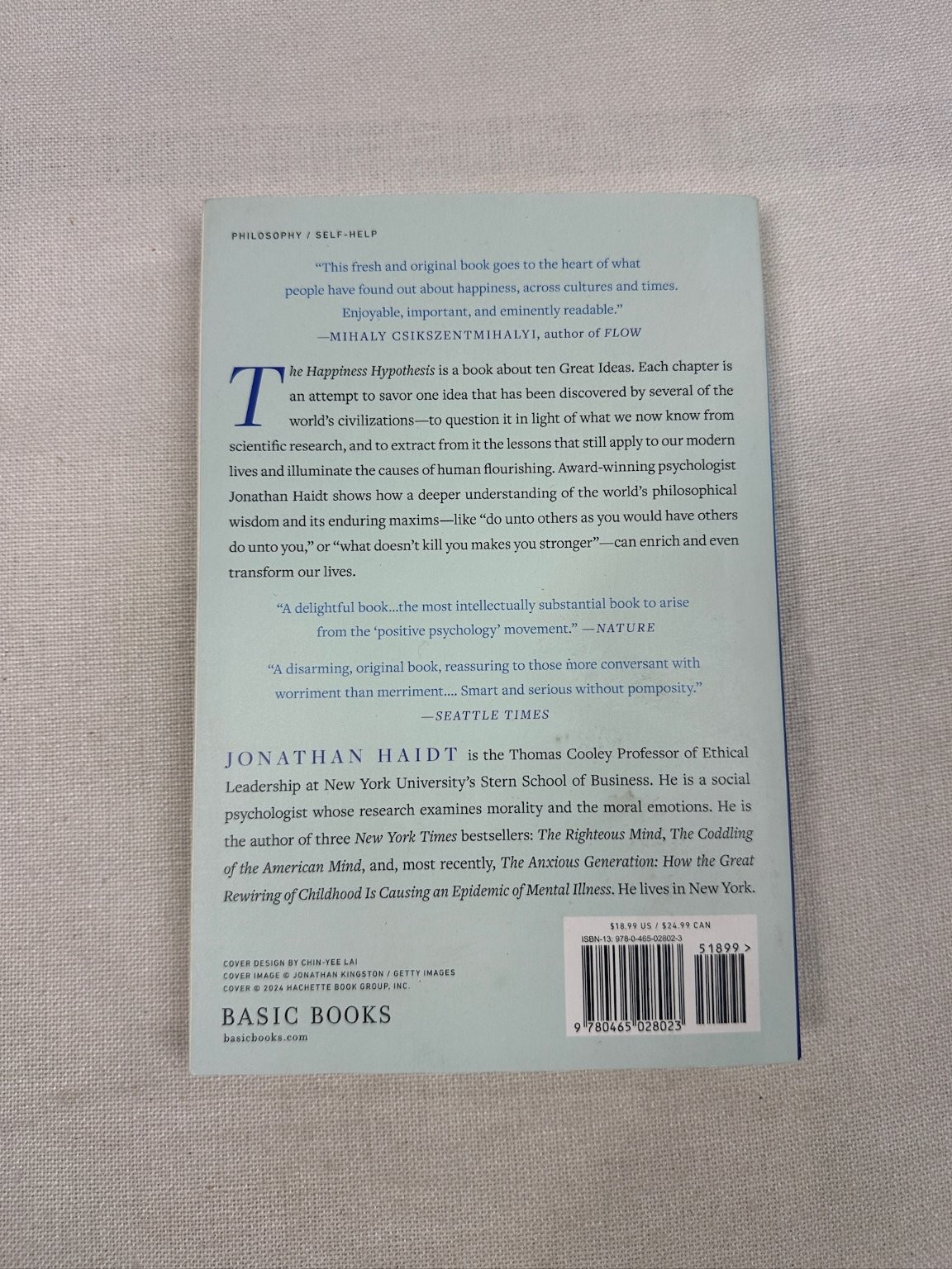 Happiness Hypothesis Jonathan Haidt 2006 Philosophy Psychology Basic Books
