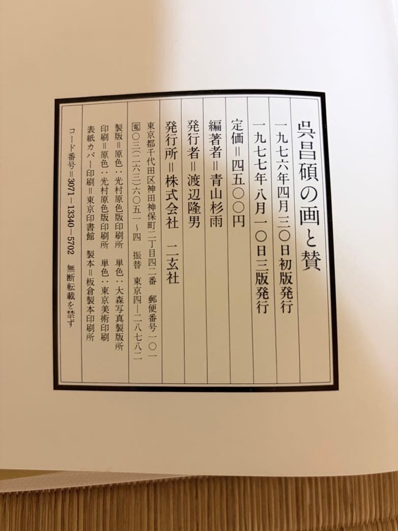 Wu Changshuo Paintings and Praises Aoyama Sugisame Edition Nigensha 31x22cm Har