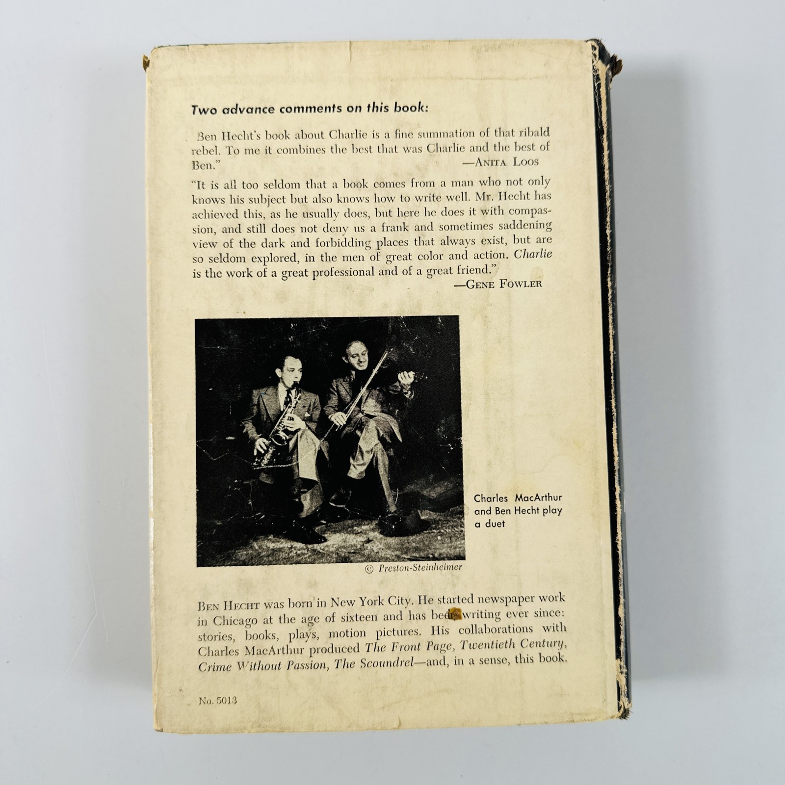 Charlie – Ben Hecht 1957 First Edition Harper & Brothers Illustrated Biography