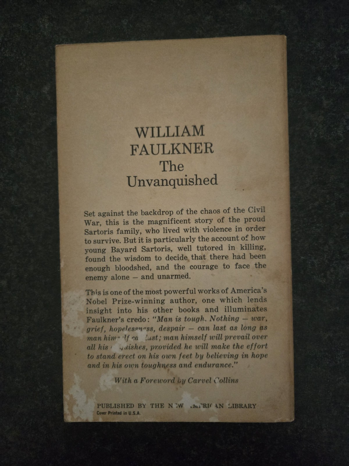 WILLIAM FAULKNER the unvanquished 1959 Signet Paperback Gd