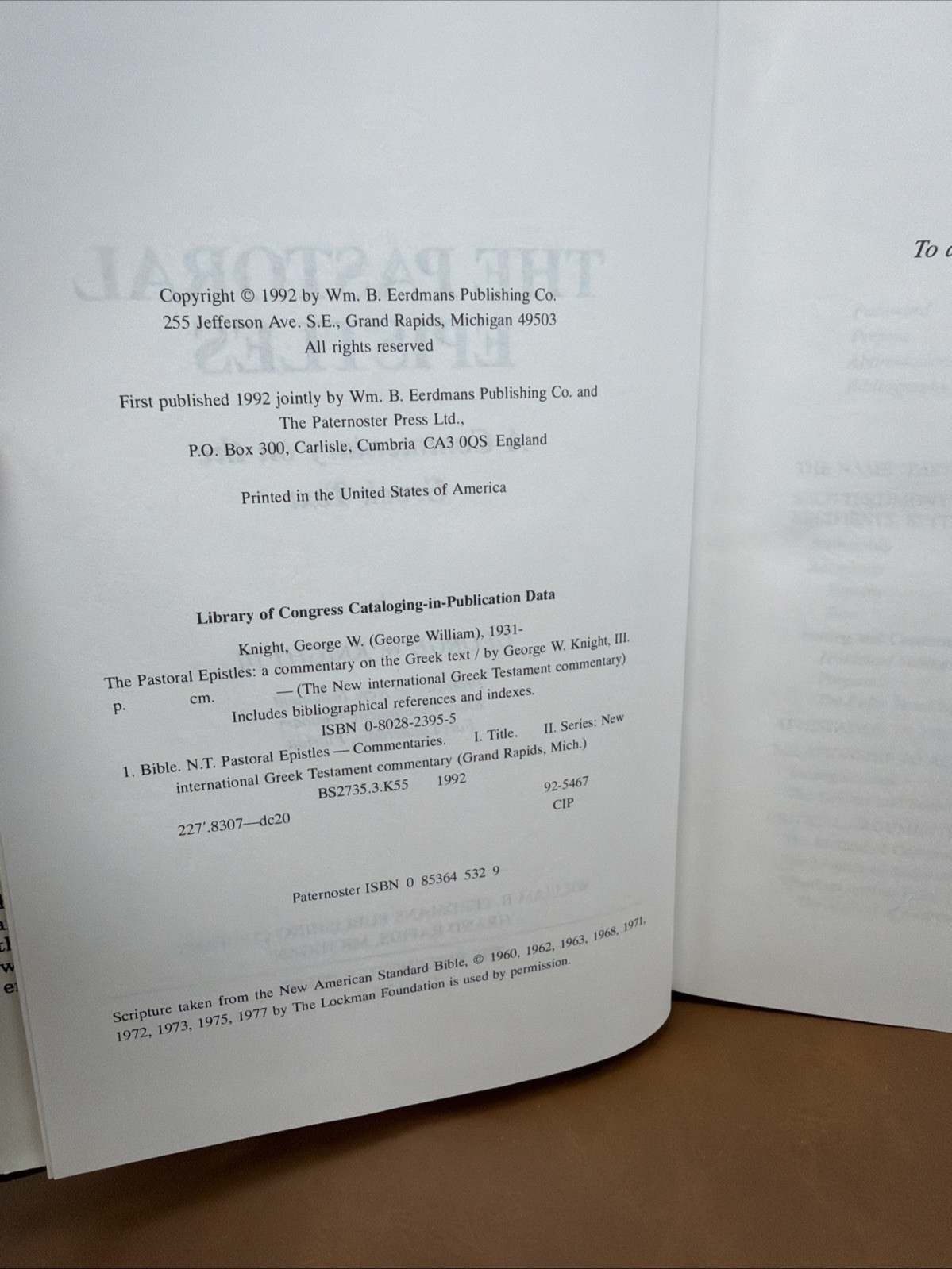 NEW INTERNATIONAL GREEK TESTAMENT COMMENTARY: THE PASTORAL By George W. Knight
