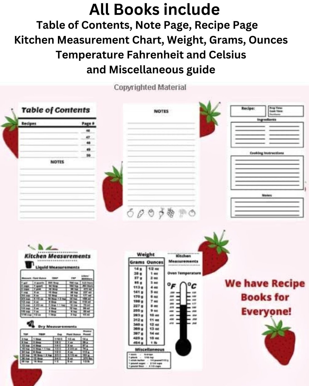 Blank Cookbook Recipe Book Variety to Choose From 9″ H x 6″ W 102 Pages