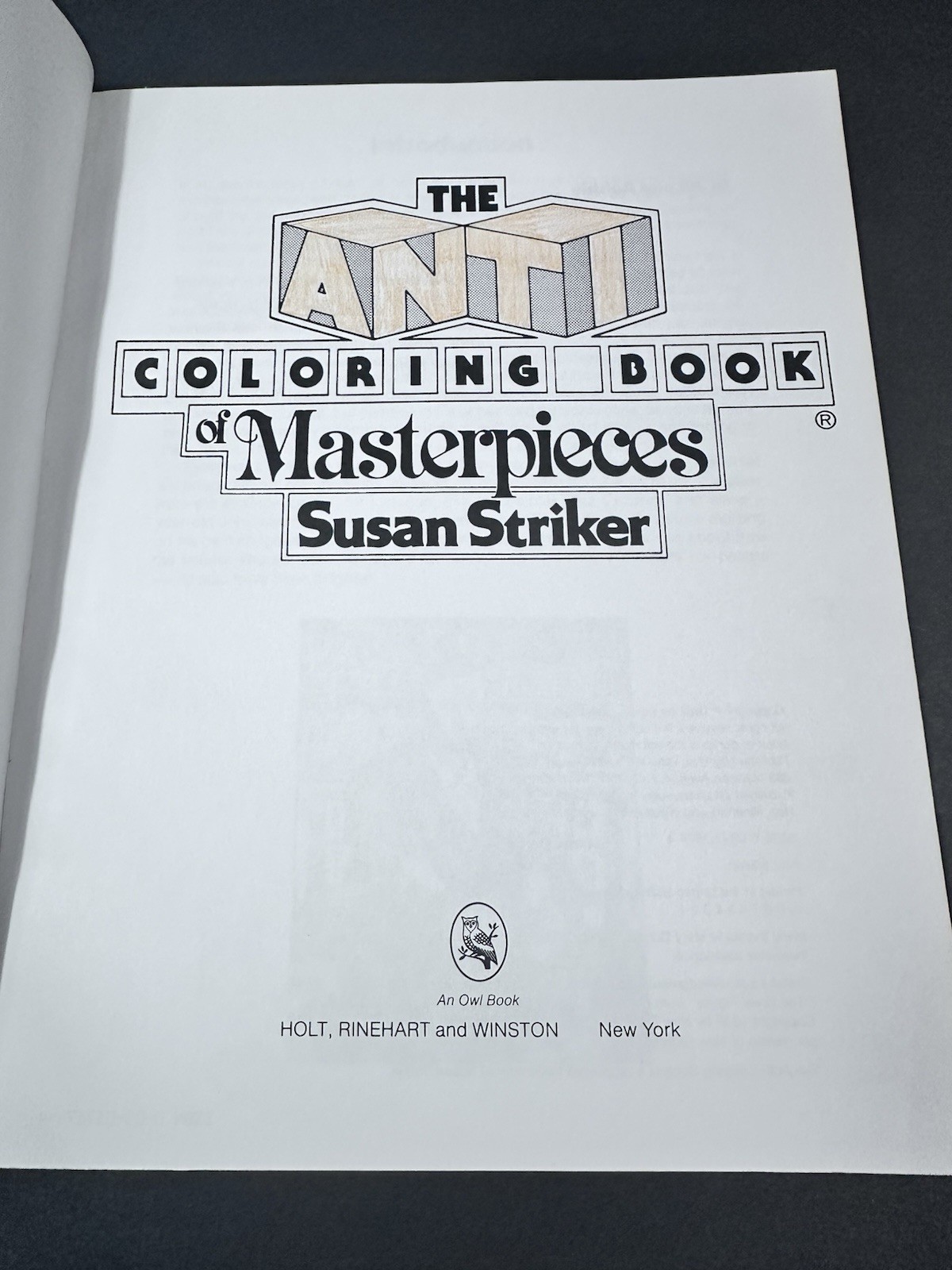 Vintage The Anti Coloring Book of Masterpieces Susan Striker Paperback 1982 New