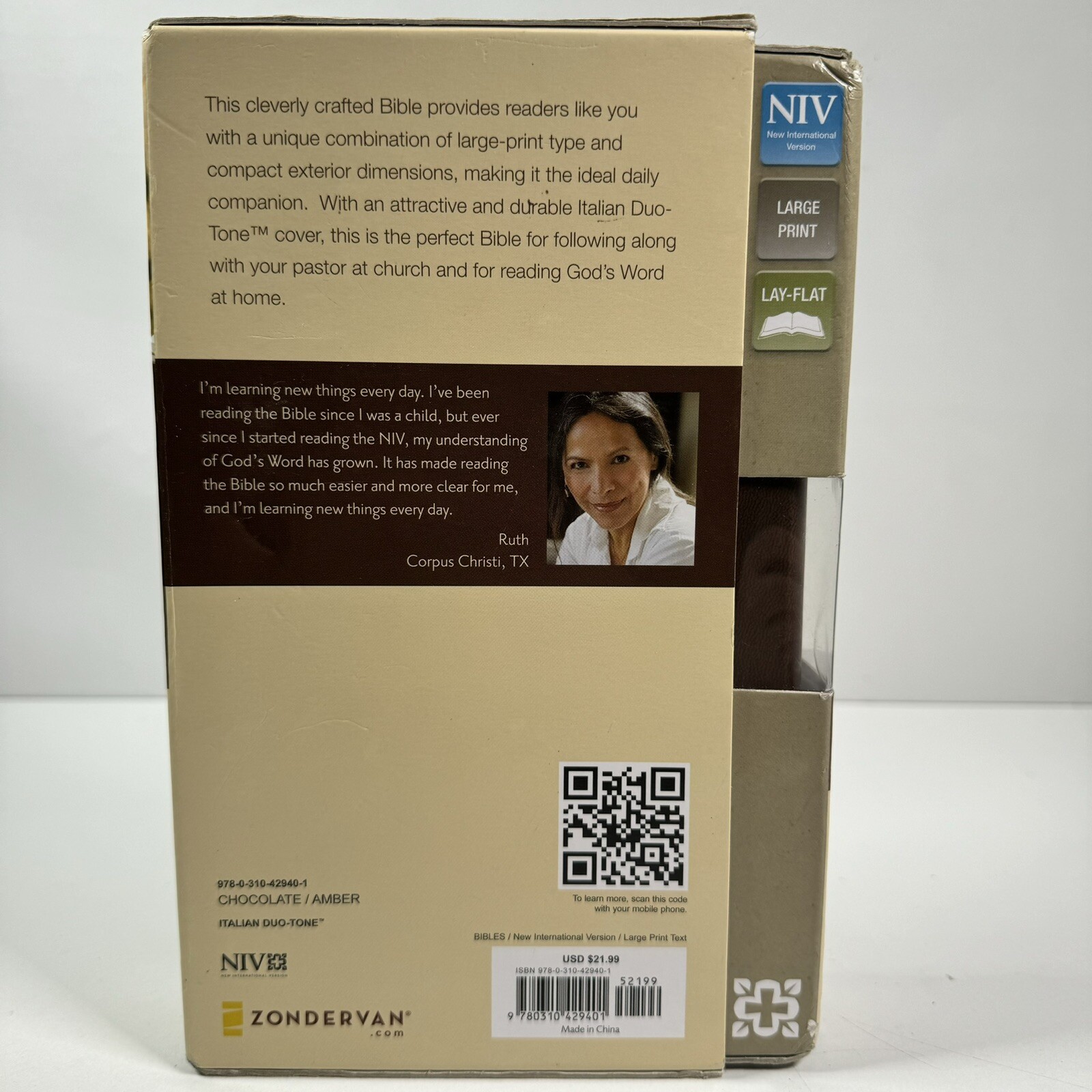 Zondervan Bible NIV Large Print Italian DuoTone Chocolate Amber NIB