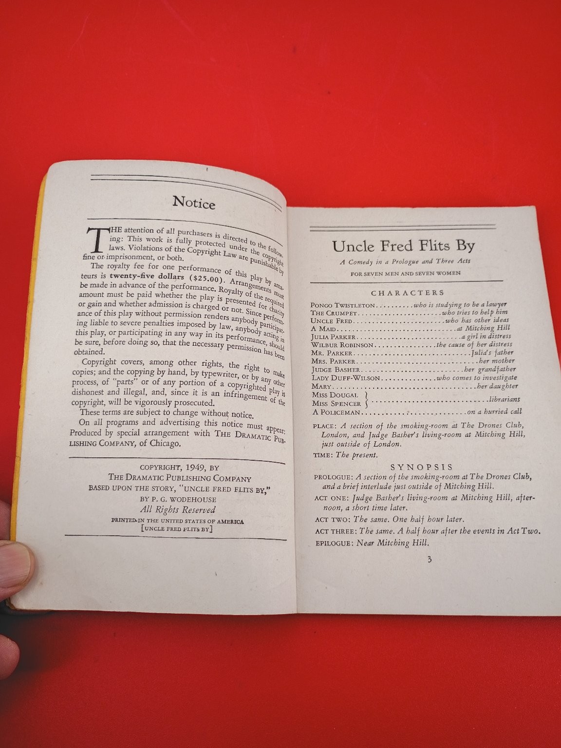 Uncle Fred Flits By P. G. Wodehouse 1949 Perry Clark Dramatized Play