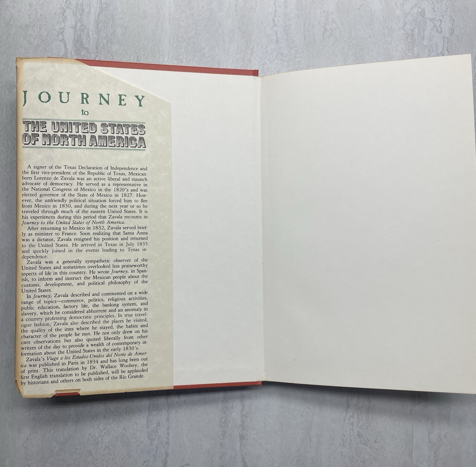 Journey to the United States of North America Lorenzo de Zavala 1980 1st Edition