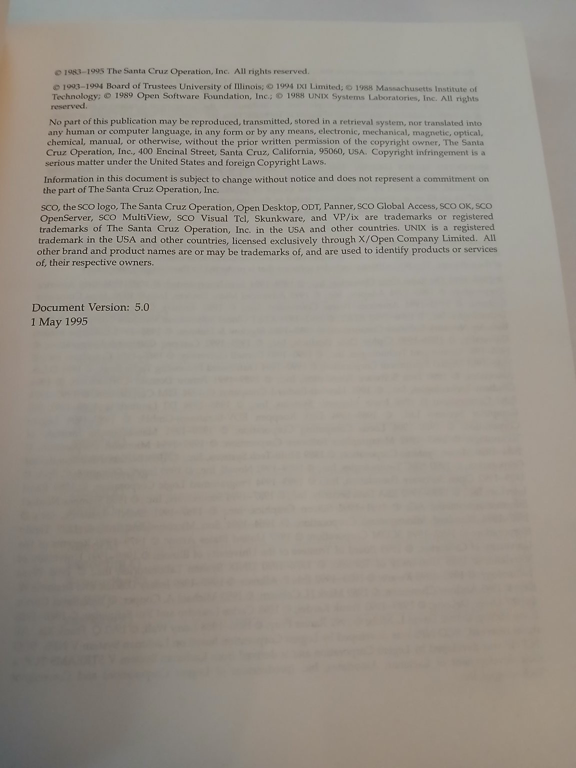 SCO OpenServer Graphical Environment Reference 1995 Edition Santa Cruz
