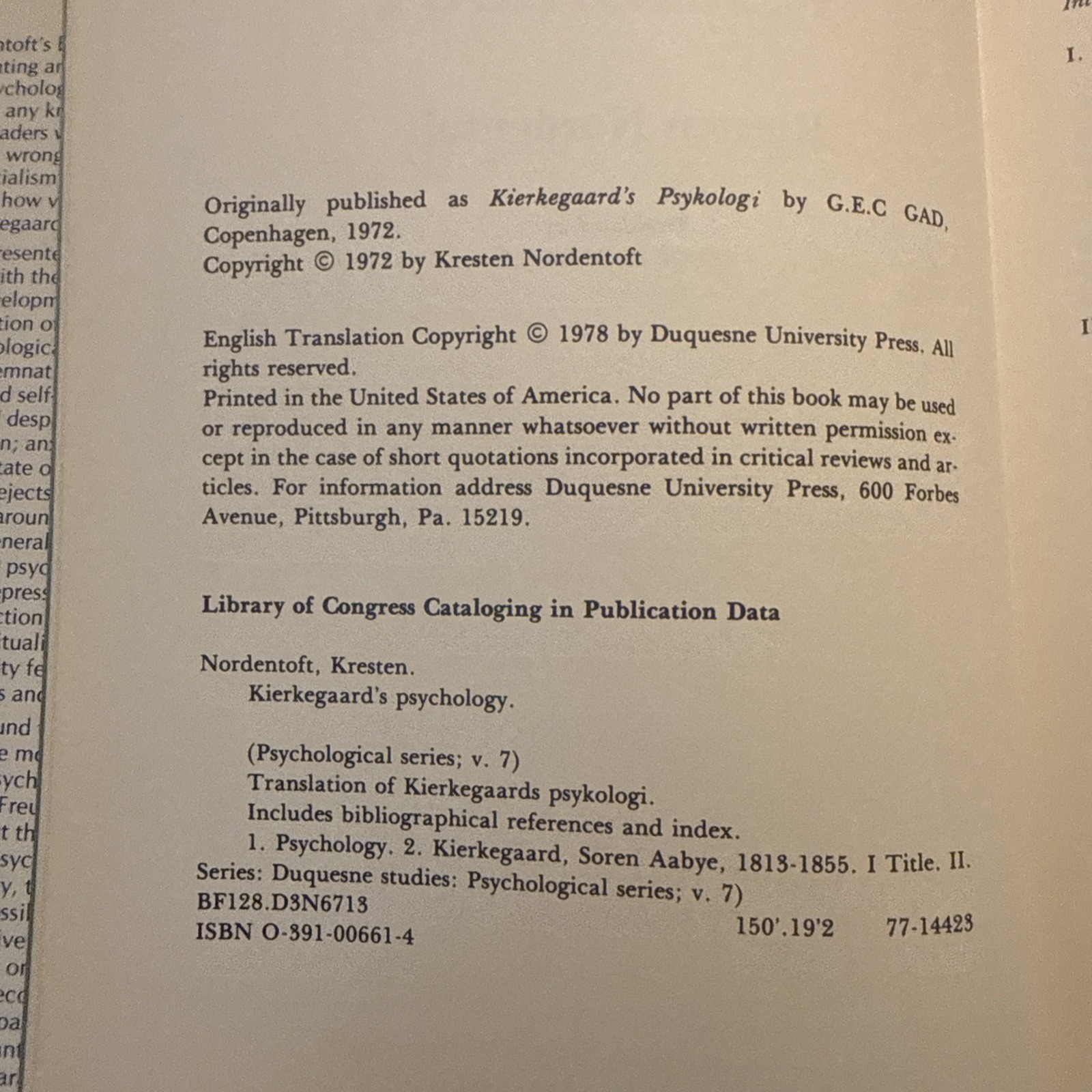 Kierkegaard’s psychology (Duquesne studies : Psychological series) by Nordentoft