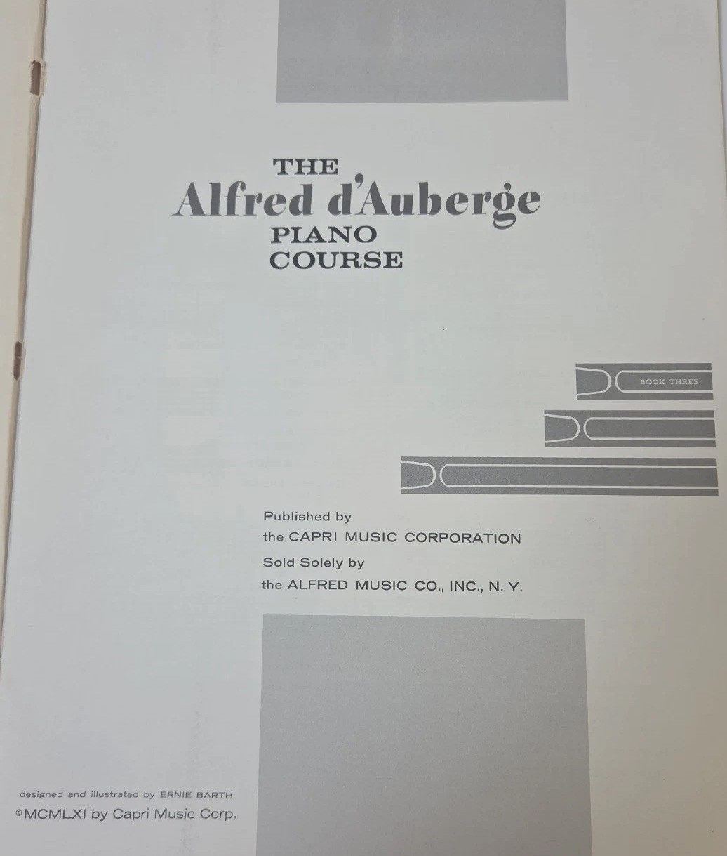 Vintage Alfred d’Auberge Piano Course Book 3 Lesson Book Music Instruction