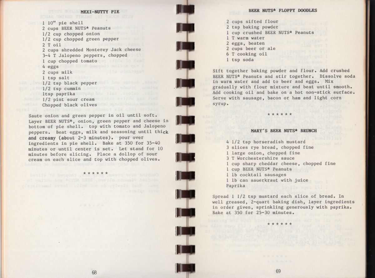 A Nut Above the Rest – Beer Nuts Recipe Cookbook 1986 spiral bound 134 pages