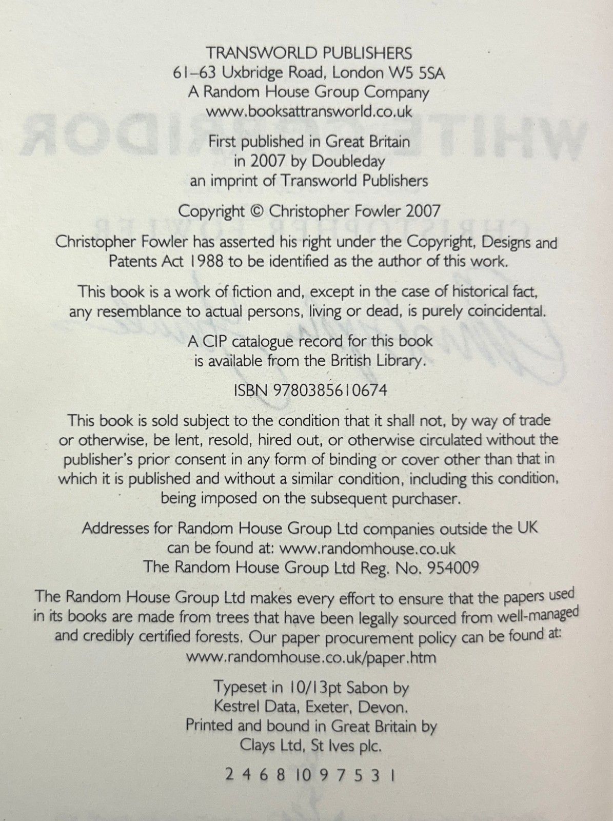 White Corridor (Bryant & May #5) by Christopher Fowler 2007 SIGNED HB 1st Ed