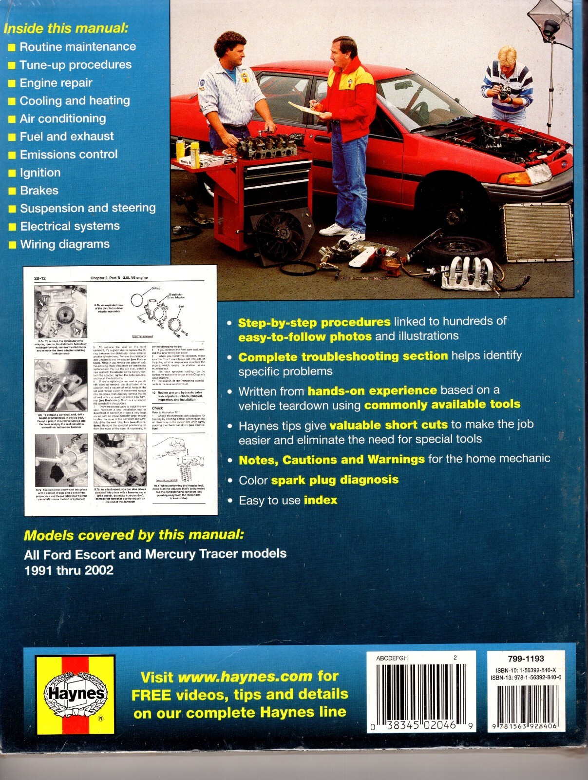 Haynes Repair Manual 36020 Ford Escort & Mercury Tracer 1991-2002 NEW MN969